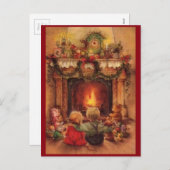 火のそばのヴィンテージのクリスマスの子供 シーズンポストカード (正面/裏面)