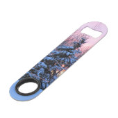 火のような夕焼けの雪、高いトウヒ。 スピード栓抜き (正面アングル)