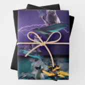 火のイルカが海に舞う猫 ラッピングペーパーシート (インサイチュ)