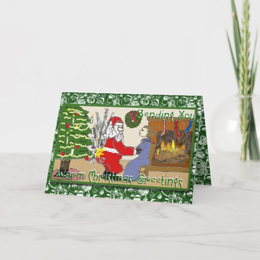 火のクリスマスカードのおもしろいなサンタ シーズンカード (正面)