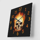 火のスカルの時計 スクエア壁時計 (傾斜)