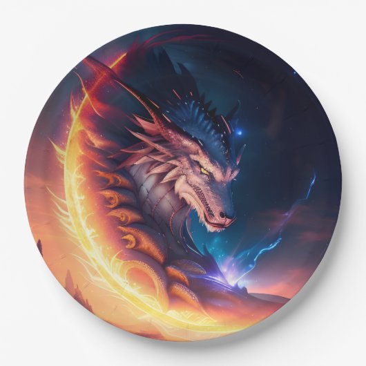 火のドラゴンの風景 ペーパープレート (正面)