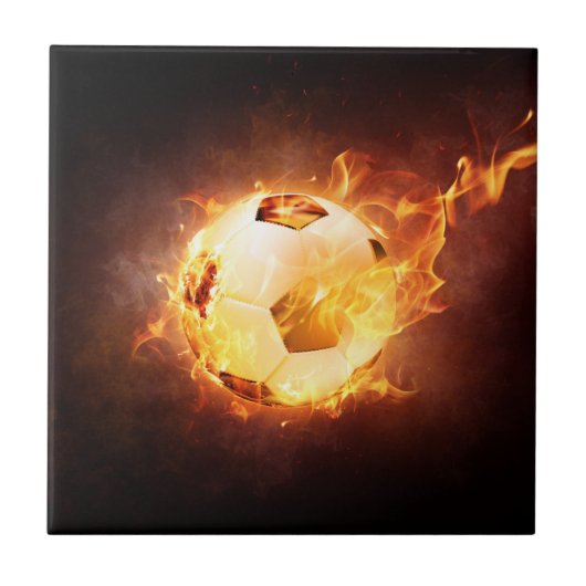 火のフットボールのサッカーボール タイル (正面)
