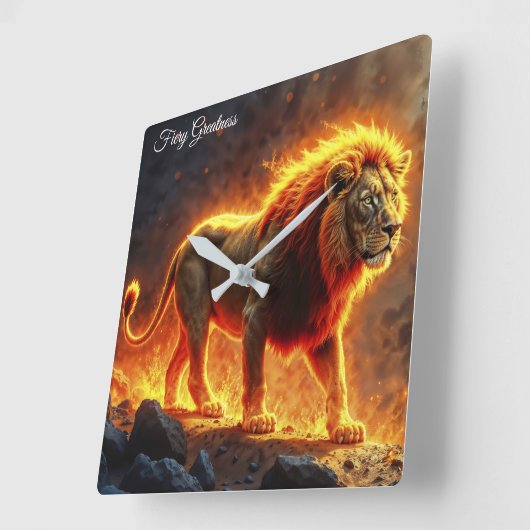 火のライオンの地獄の風景の燃え盛るマネアート スクエア壁時計 (傾斜)