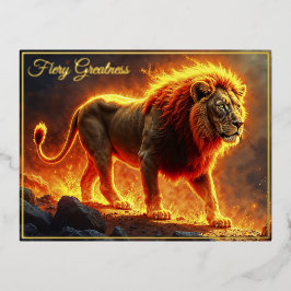 火のライオンの地獄の風景の燃え盛るマネアート 箔シーズンポストカード