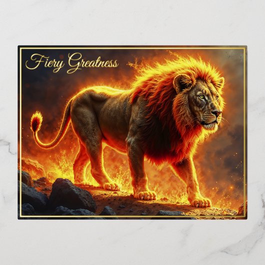火のライオンの地獄の風景の燃え盛るマネアート 箔シーズンポストカード (正面)