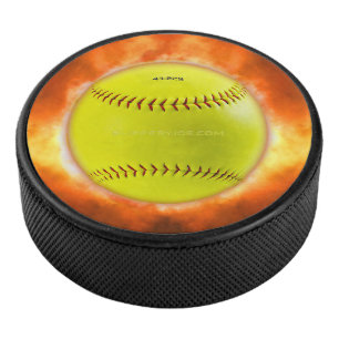 火の上に滑りやすいジョーのソフトボール炎のファイアボールラス アイスホッケーパック