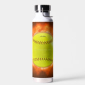 火の上に滑りやすいジョーのソフトボール炎のファイアボールラス ウォーターボトル (左面)