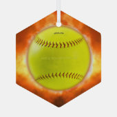 火の上に滑りやすいジョーのソフトボール炎のファイアボールラス ガラスオーナメント (裏面)