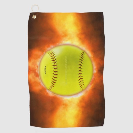 火の上に滑りやすいジョーのソフトボール炎のファイアボールラス ゴルフタオル (正面)