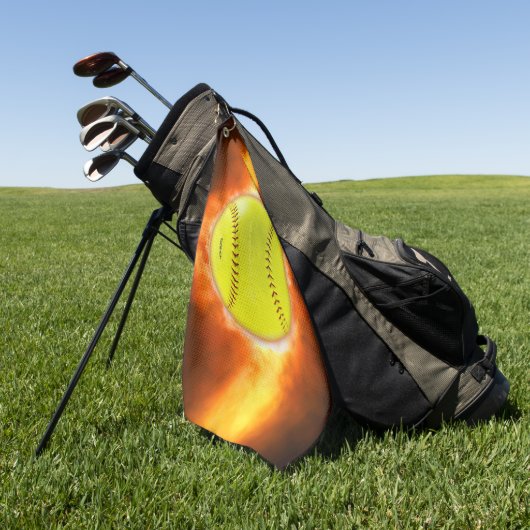 火の上に滑りやすいジョーのソフトボール炎のファイアボールラス ゴルフタオル (グリーン)