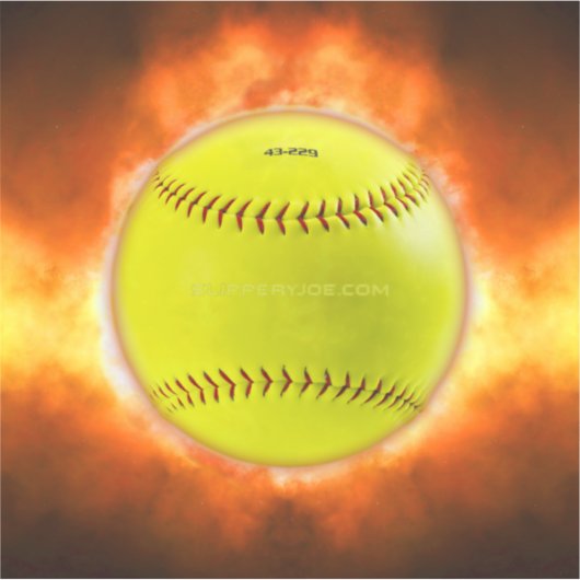 火の上に滑りやすいジョーのソフトボール炎のファイアボールラス シール (正面)