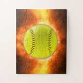 火の上に滑りやすいジョーのソフトボール炎のファイアボールラス ジグソーパズル (縦)