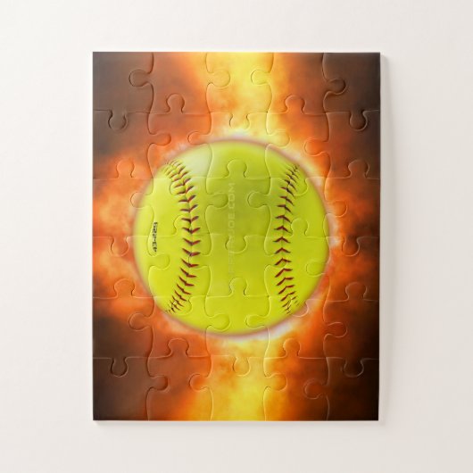 火の上に滑りやすいジョーのソフトボール炎のファイアボールラス ジグソーパズル (縦)