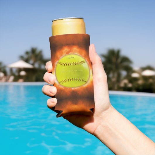 火の上に滑りやすいジョーのソフトボール炎のファイアボールラス スリム缶クーラー (インサイチュ プール)