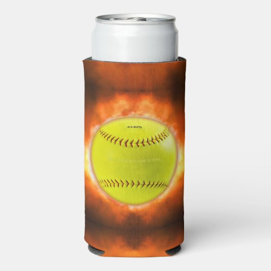 火の上に滑りやすいジョーのソフトボール炎のファイアボールラス スリム缶クーラー (Seltzer裏面)