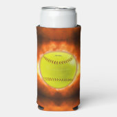 火の上に滑りやすいジョーのソフトボール炎のファイアボールラス スリム缶クーラー (Seltzer正面)