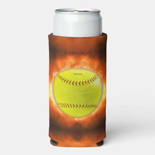 火の上に滑りやすいジョーのソフトボール炎のファイアボールラス スリム缶クーラー (Seltzer正面)