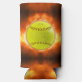 火の上に滑りやすいジョーのソフトボール炎のファイアボールラス スリム缶クーラー (裏面)