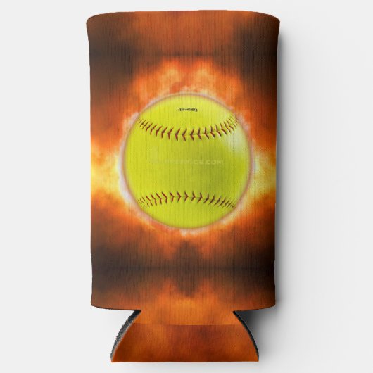 火の上に滑りやすいジョーのソフトボール炎のファイアボールラス スリム缶クーラー (正面)