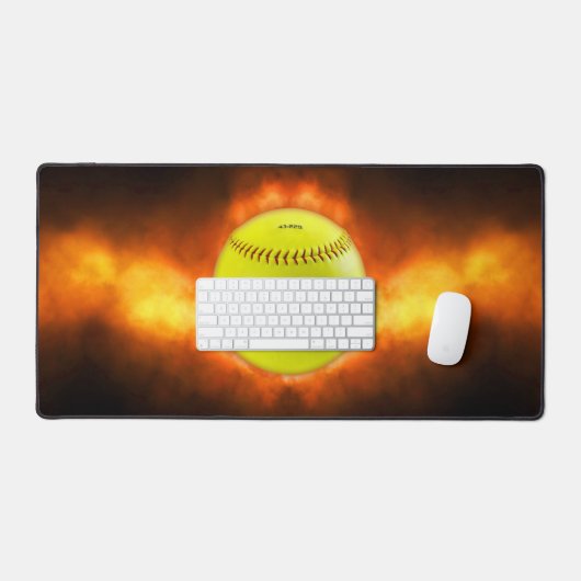 火の上に滑りやすいジョーのソフトボール炎のファイアボールラス デスクマット (キーボード&マウス)