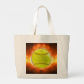 火の上に滑りやすいジョーのソフトボール炎のファイアボールラス ラージトートバッグ (裏面)