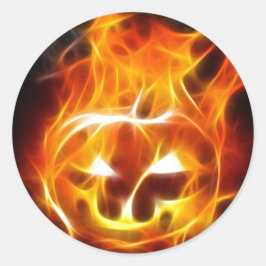 火の上のハロウィーンのカボチャ ラウンドシール