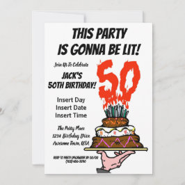 火の上の50th誕生日パーティーケーキMIlestone写真 招待状