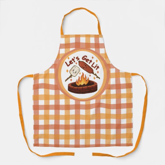 火の中に入ろう – かわいいマシュマロ&ホットドッグ エプロン (正面)