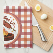 火の中に入ろう – かわいいマシュマロ&ホットドッグ キッチンタオル (四つ折り)