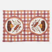 火の中に入ろう – かわいいマシュマロ&ホットドッグ キッチンタオル (横)