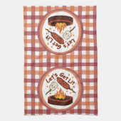 火の中に入ろう – かわいいマシュマロ&ホットドッグ キッチンタオル (縦)