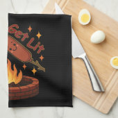 火の中に入ろう – かわいいマシュマロ&ホットドッグ キッチンタオル (四つ折り)