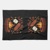 火の中に入ろう – かわいいマシュマロ&ホットドッグ キッチンタオル (横)