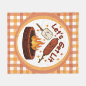 火の中に入ろう – かわいいマシュマロ&ホットドッグ フリースブランケット (正面(横))