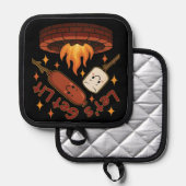 火の中に入ろう – かわいいマシュマロ&ホットドッグ 鍋敷き (正面/裏面)