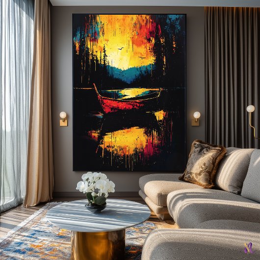 火の中に漂流 – 表現主義抽象芸術ボート ポスター