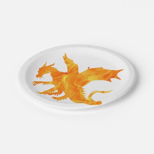 火の中の竜の様式化した像 ペーパープレート (アングル)