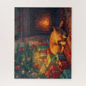 火の付いた暖炉で眠っているかわいい子犬 ジグソーパズル (縦)