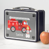 火の子犬と彼の消防車の金属の弁当箱 メタルランチボックス (インサイチュ)