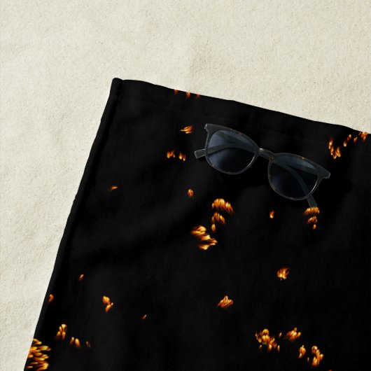 火の火花あなたの写真をオーバーレイ燃えている灰の黒 ビーチタオル (インサイチュ)