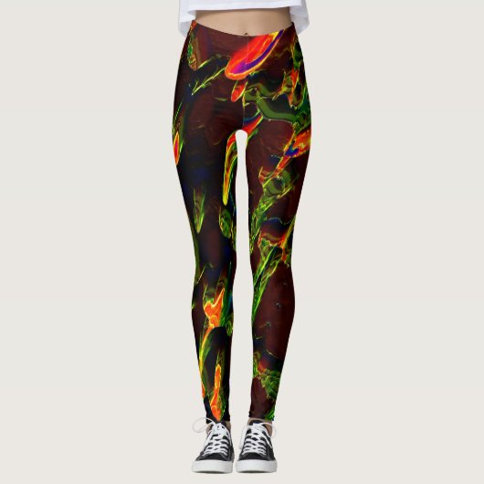 火の炎の中で排出される緑の色合い レギンス (正面)