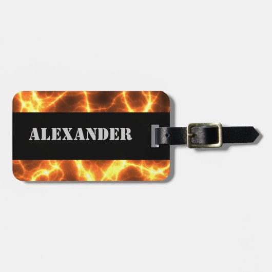 火の炎の溶岩の熱い燃える溶融 – モノグラムの ラゲッジタグ (正面横)