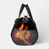 火の燃える炎の写真ブラックのハート ダッフルバッグ (右)