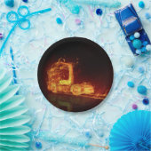 火の燃える赤いトラック ペーパープレート (パーティー)