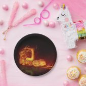 火の燃える赤いトラック ペーパープレート (パーティー)