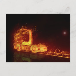 火の燃える赤いトラック ポストカード