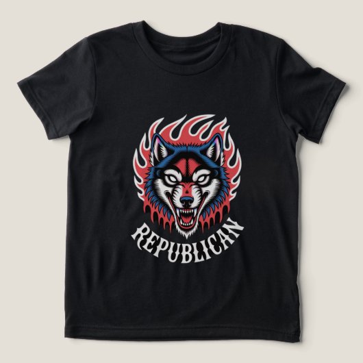 火の狼の頭の積極的な火の狼はっきりした動物 トライブレンドＴシャツ (デザイン正面)