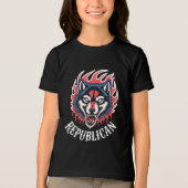 火の狼の頭の積極的な火の狼はっきりした動物 トライブレンドＴシャツ (正面)