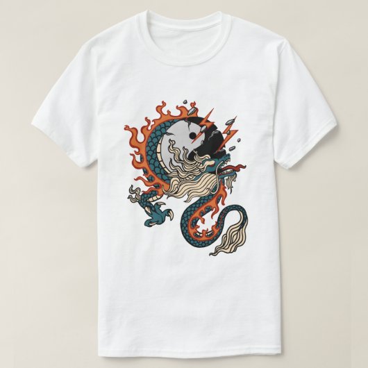 火の竜とイン – ヤン記号 Tシャツ (デザイン正面)